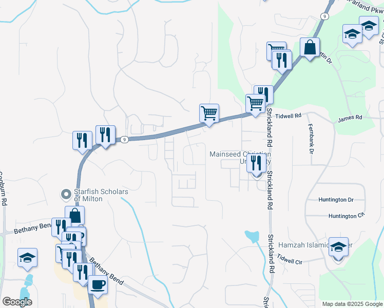 map of restaurants, bars, coffee shops, grocery stores, and more near 14192 Kennewick Road in Milton