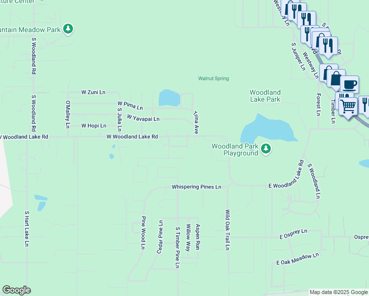 map of restaurants, bars, coffee shops, grocery stores, and more near 1706 S Shady Ln in Pinetop-Lakeside