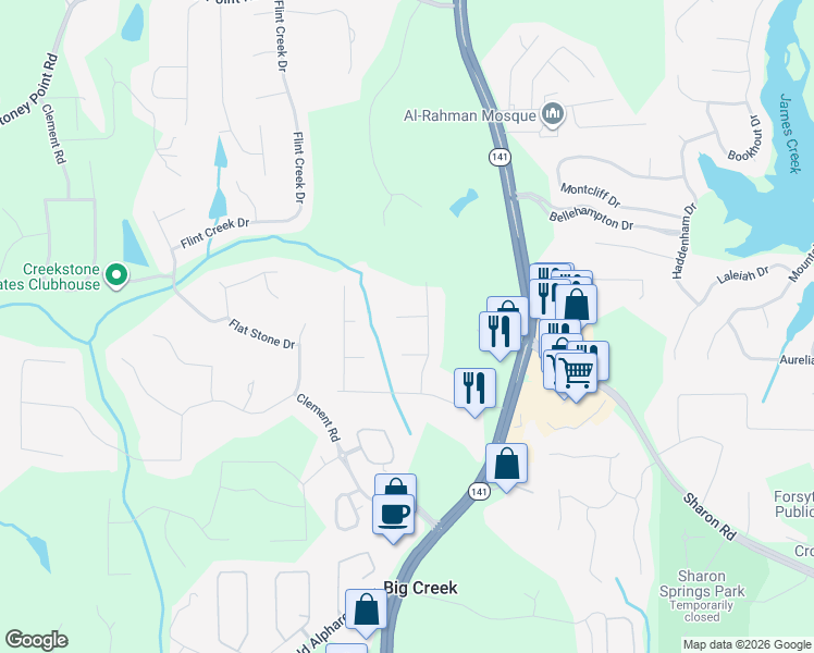 map of restaurants, bars, coffee shops, grocery stores, and more near 1915 Commonwealth Court in Cumming