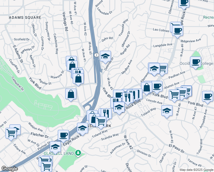 map of restaurants, bars, coffee shops, grocery stores, and more near 4035 West Avenue 42 in Los Angeles