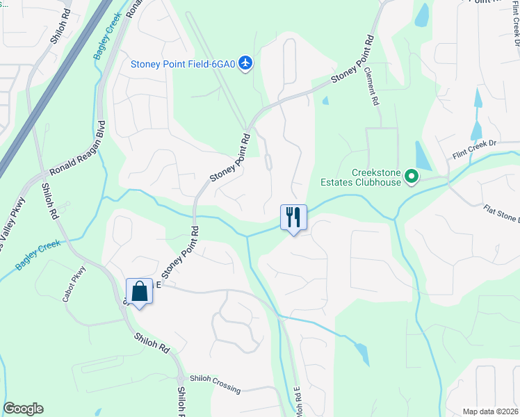 map of restaurants, bars, coffee shops, grocery stores, and more near 2410 Mindy Lane in Cumming