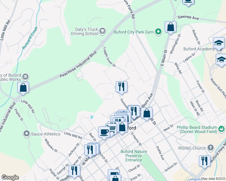 map of restaurants, bars, coffee shops, grocery stores, and more near 5278 City Walk Drive in Buford