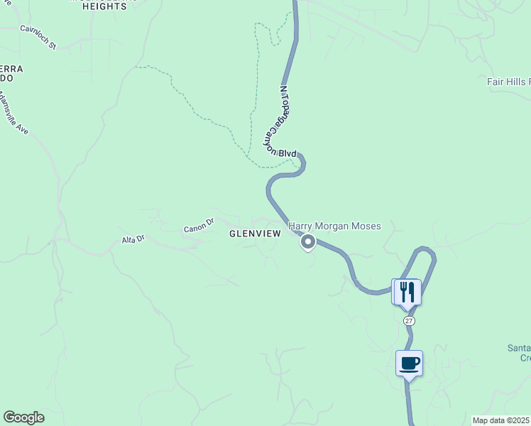 map of restaurants, bars, coffee shops, grocery stores, and more near 21715 Entrado Drive in Topanga