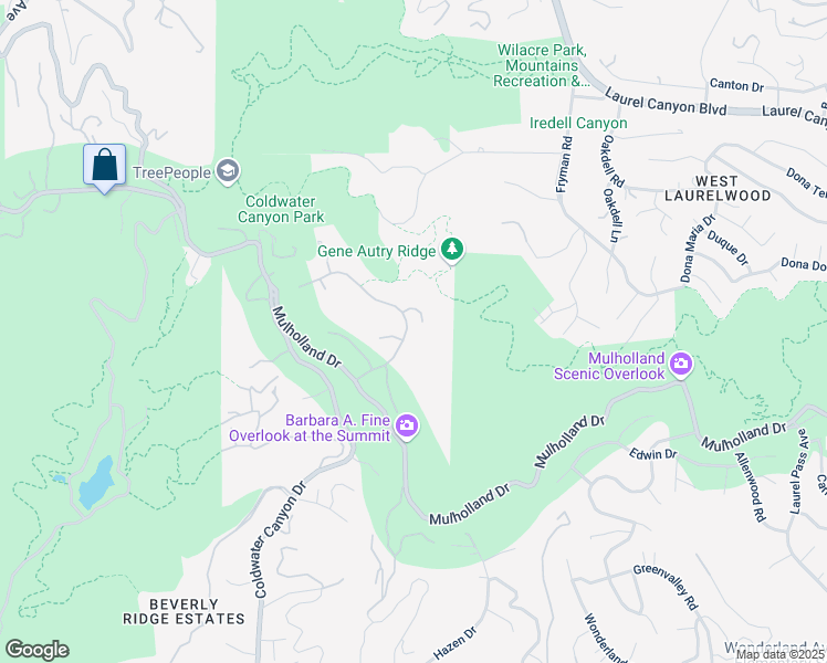map of restaurants, bars, coffee shops, grocery stores, and more near 12036 Summit Circle in Beverly Hills
