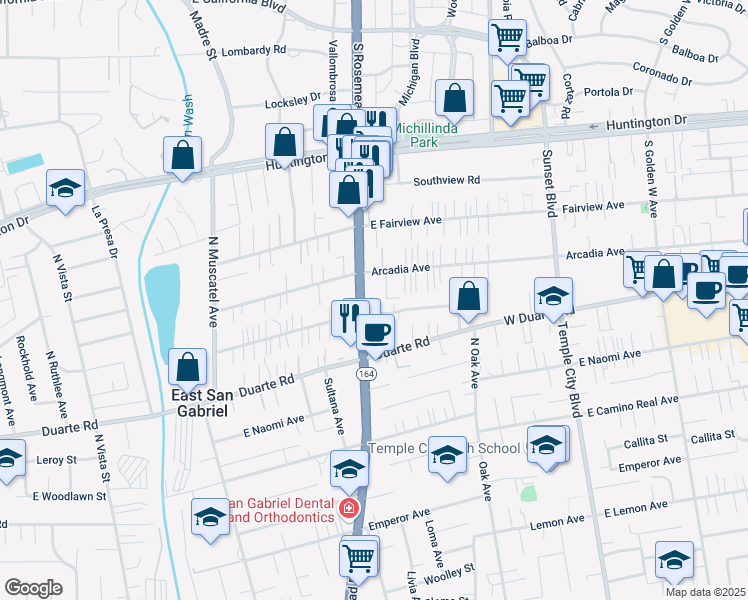 map of restaurants, bars, coffee shops, grocery stores, and more near 7000 Rosemead Boulevard in San Gabriel