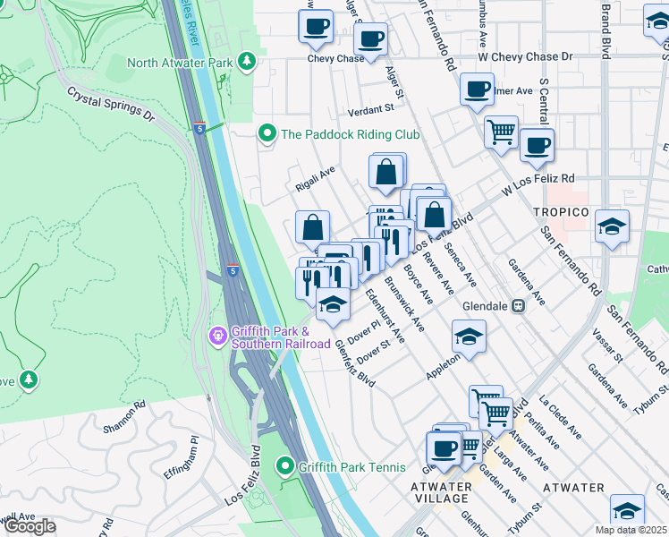map of restaurants, bars, coffee shops, grocery stores, and more near 4026 Edenhurst Avenue in Los Angeles