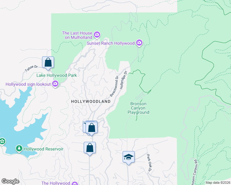 map of restaurants, bars, coffee shops, grocery stores, and more near 3035 North Beachwood Drive in Los Angeles