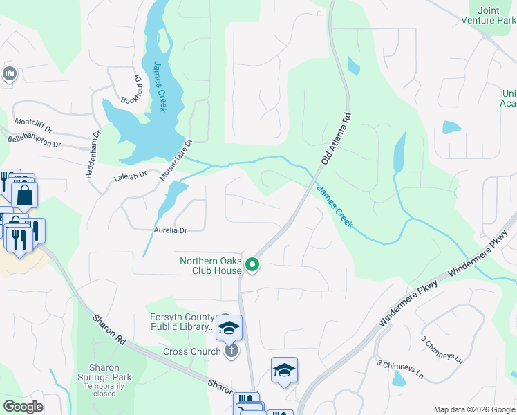 map of restaurants, bars, coffee shops, grocery stores, and more near 2940 Marthasville Trail in Cumming