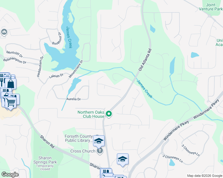 map of restaurants, bars, coffee shops, grocery stores, and more near 2940 Marthasville Trail in Cumming