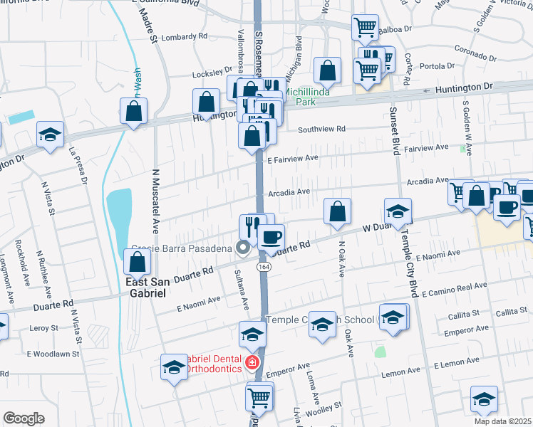 map of restaurants, bars, coffee shops, grocery stores, and more near 7016 Rosemead Boulevard in San Gabriel