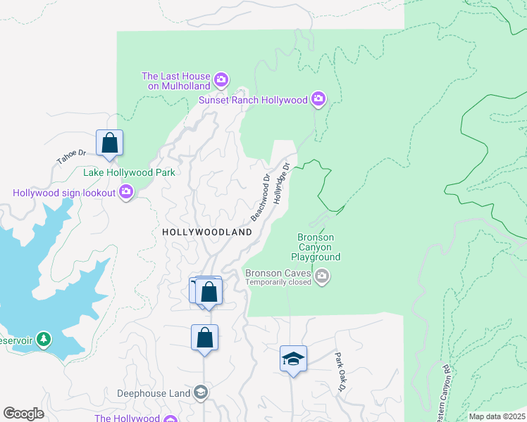 map of restaurants, bars, coffee shops, grocery stores, and more near 3035 North Beachwood Drive in Los Angeles