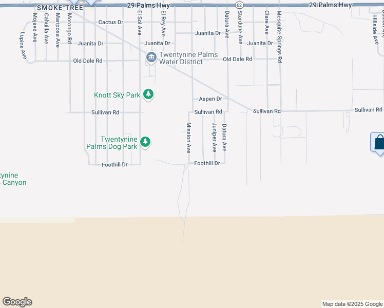 map of restaurants, bars, coffee shops, grocery stores, and more near 7055 Mission Avenue in Twentynine Palms
