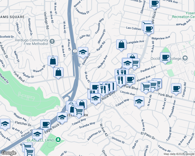 map of restaurants, bars, coffee shops, grocery stores, and more near 2735 Lytelle Place in Los Angeles