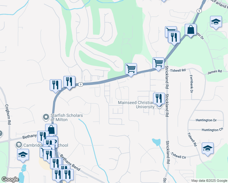 map of restaurants, bars, coffee shops, grocery stores, and more near 3376 Archgate Court in Alpharetta