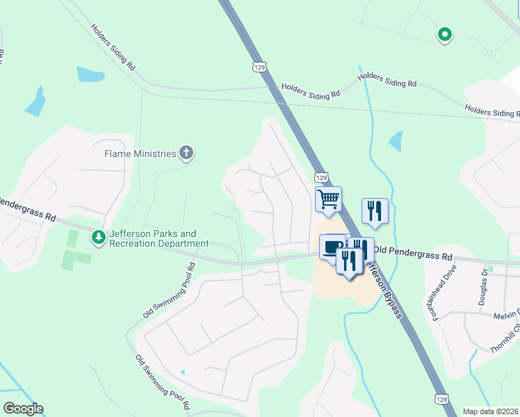 map of restaurants, bars, coffee shops, grocery stores, and more near 1660 Burnt Oak Court in Jefferson