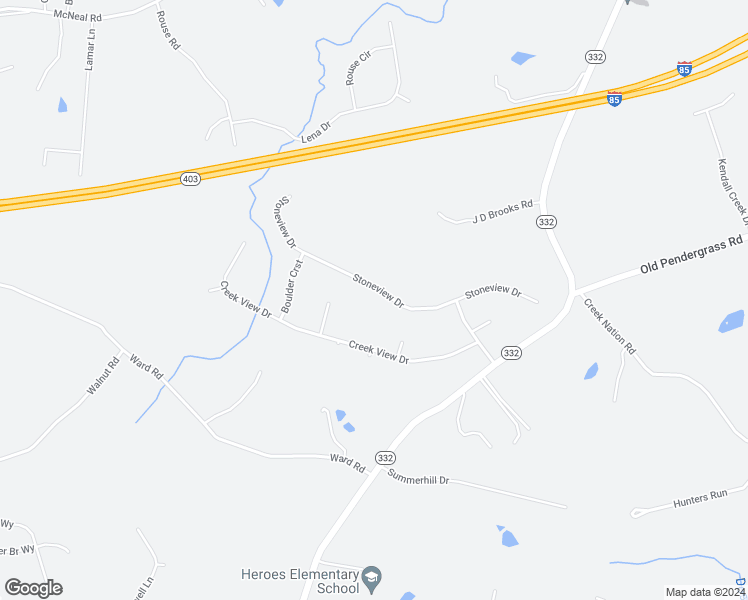 map of restaurants, bars, coffee shops, grocery stores, and more near 427 Stoneview Drive in Hoschton