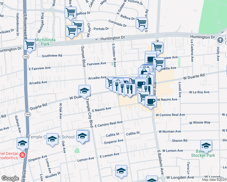 map of restaurants, bars, coffee shops, grocery stores, and more near in Arcadia
