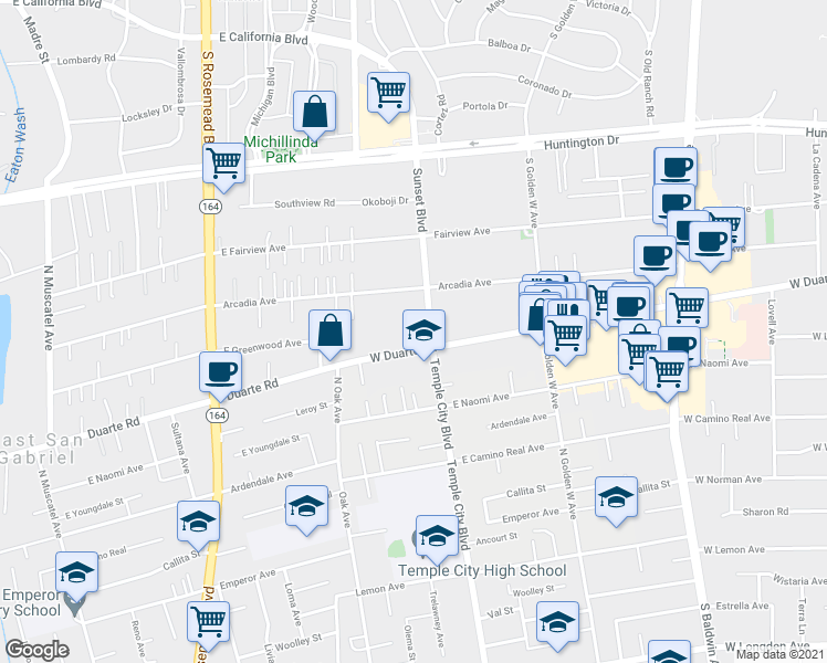 map of restaurants, bars, coffee shops, grocery stores, and more near in Arcadia
