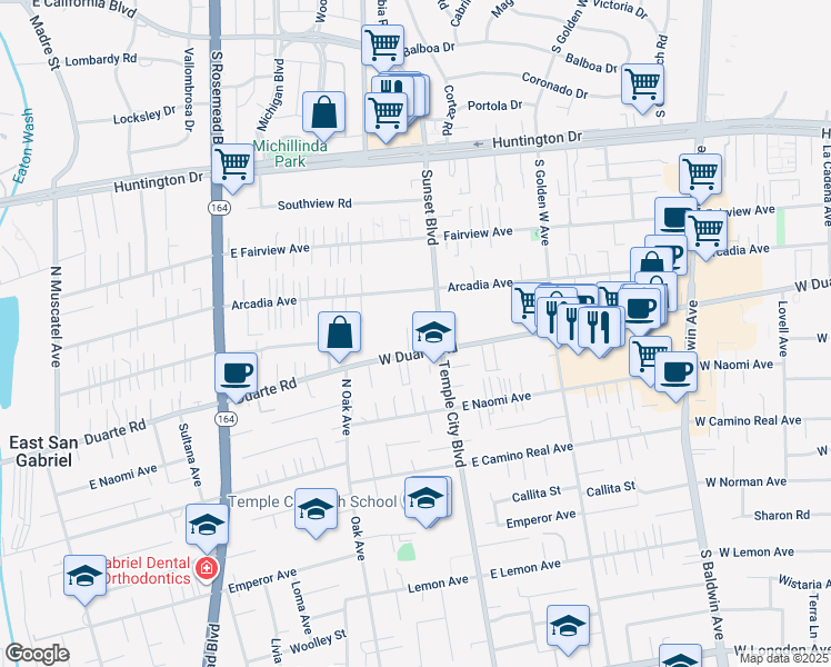 map of restaurants, bars, coffee shops, grocery stores, and more near in Arcadia