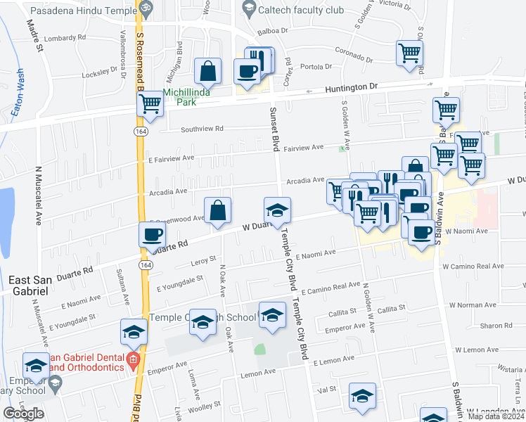 map of restaurants, bars, coffee shops, grocery stores, and more near in Arcadia
