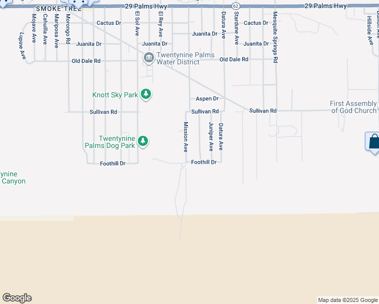 map of restaurants, bars, coffee shops, grocery stores, and more near 7055 Mission Avenue in Twentynine Palms