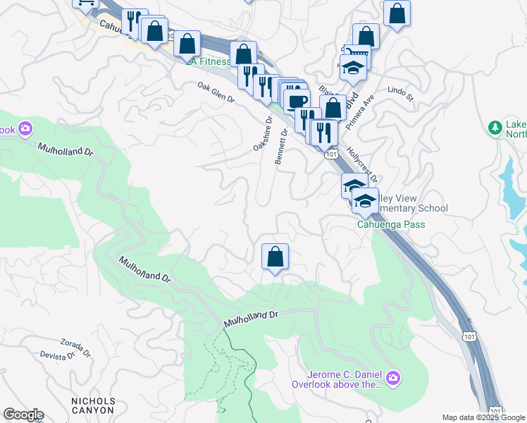 map of restaurants, bars, coffee shops, grocery stores, and more near 3099 Ellington Drive in Los Angeles