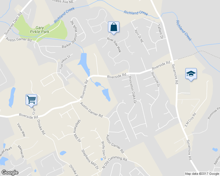 map of restaurants, bars, coffee shops, grocery stores, and more near 1031 Riverside Road in Sugar Hill