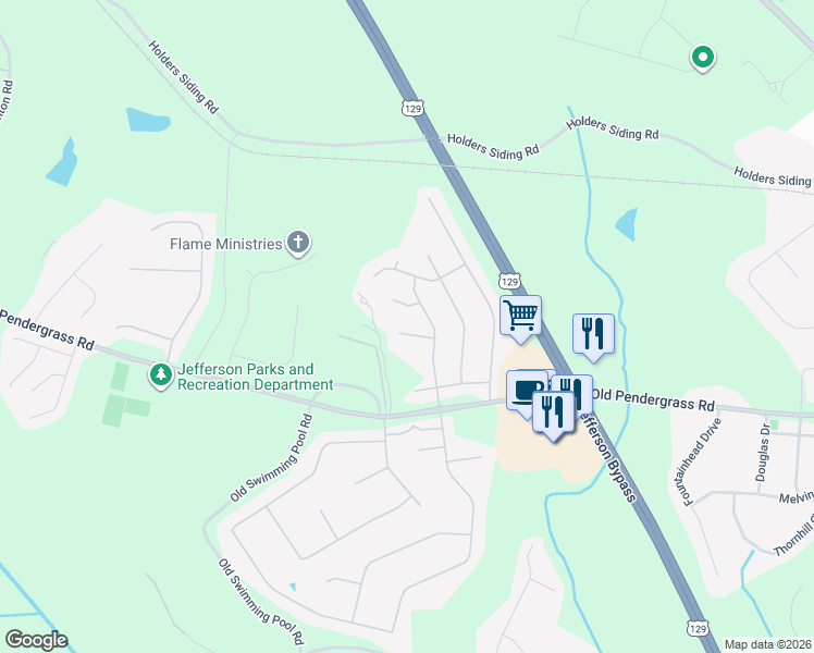 map of restaurants, bars, coffee shops, grocery stores, and more near 1660 Burnt Oak Court in Jefferson