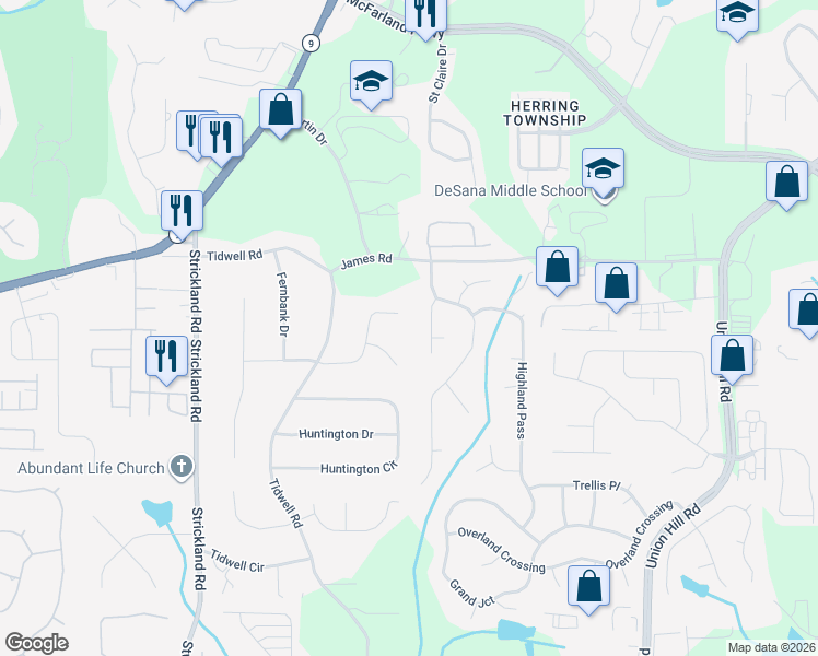 map of restaurants, bars, coffee shops, grocery stores, and more near 260 White Pines Drive in Alpharetta