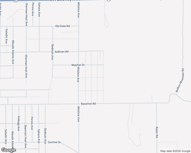 map of restaurants, bars, coffee shops, grocery stores, and more near 7094 Sheridan Avenue in Twentynine Palms