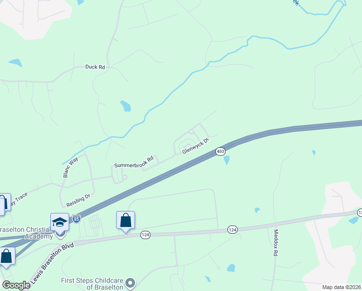 map of restaurants, bars, coffee shops, grocery stores, and more near 2025 Summerglen Trail in Braselton