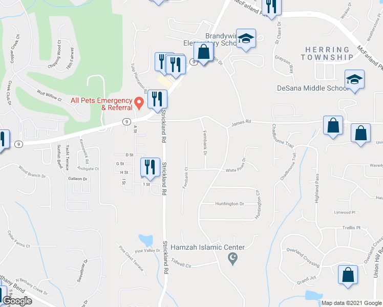 map of restaurants, bars, coffee shops, grocery stores, and more near 311 Fernbank Court in Alpharetta