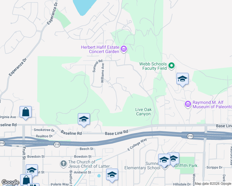 map of restaurants, bars, coffee shops, grocery stores, and more near Briney Point Road in La Verne