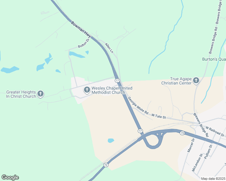 map of restaurants, bars, coffee shops, grocery stores, and more near 1315 Lena Drive in Elberton