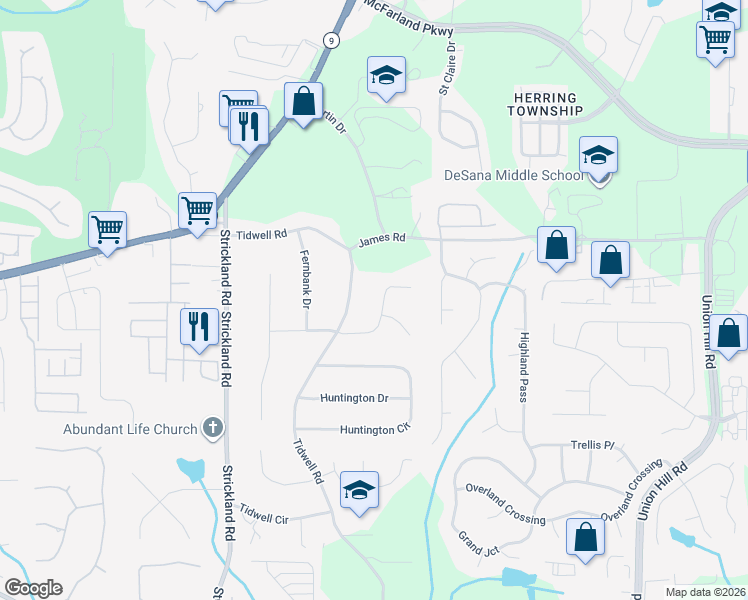 map of restaurants, bars, coffee shops, grocery stores, and more near 195 White Pines Drive in Alpharetta