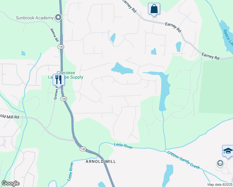 map of restaurants, bars, coffee shops, grocery stores, and more near 714 Jett Road in Woodstock