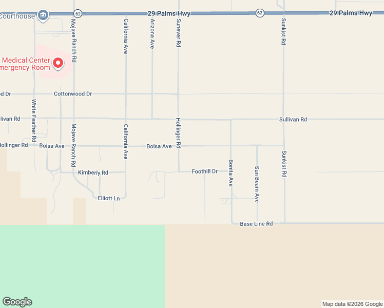 map of restaurants, bars, coffee shops, grocery stores, and more near 64164 Foothill Drive in Joshua Tree