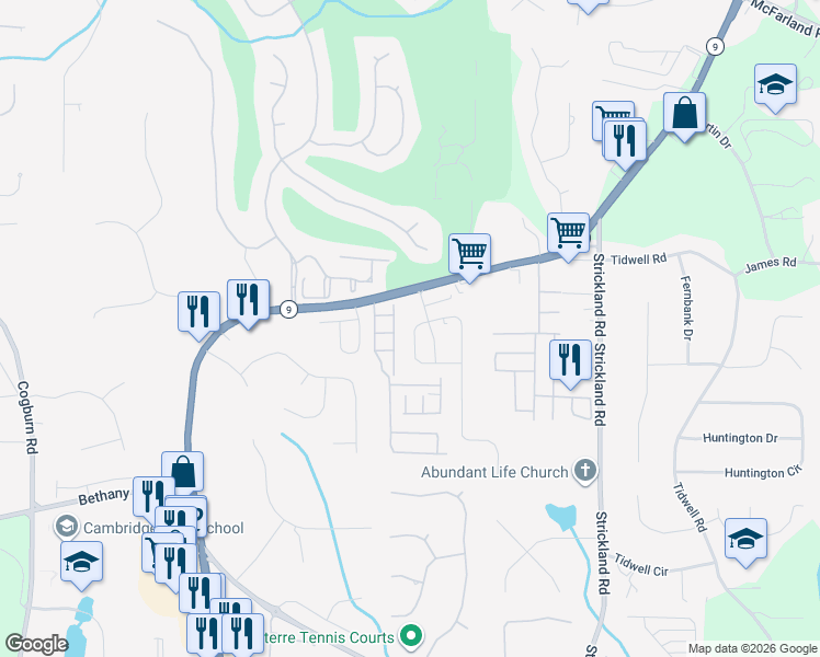 map of restaurants, bars, coffee shops, grocery stores, and more near 3333 Seaward View in Alpharetta