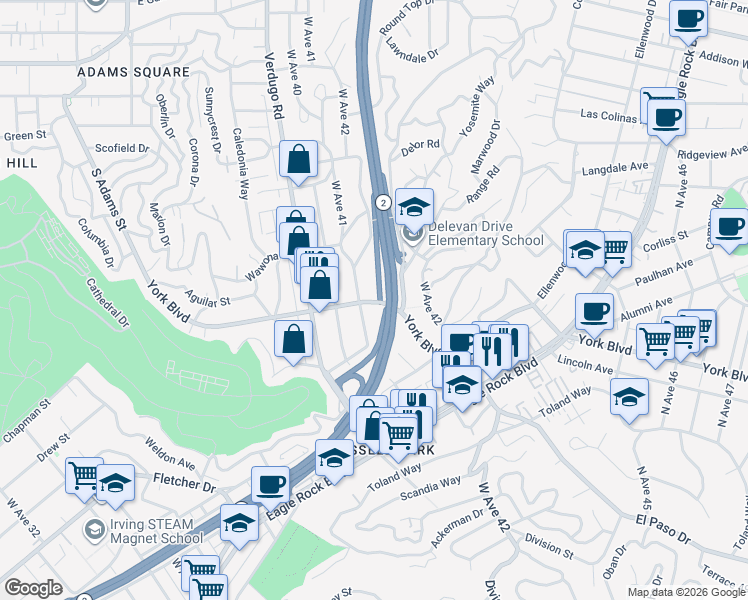 map of restaurants, bars, coffee shops, grocery stores, and more near 4036 West Avenue 42 in Los Angeles