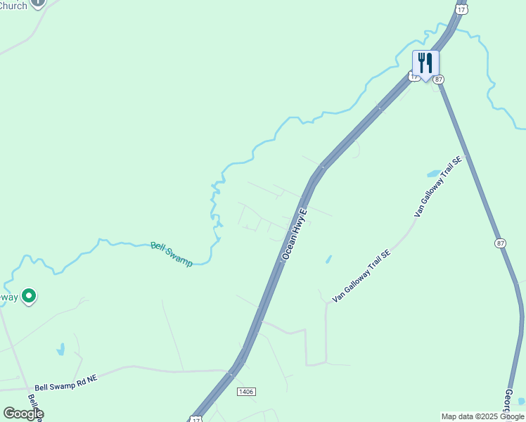 map of restaurants, bars, coffee shops, grocery stores, and more near 24 Sellers Cove Way Northeast in Winnabow