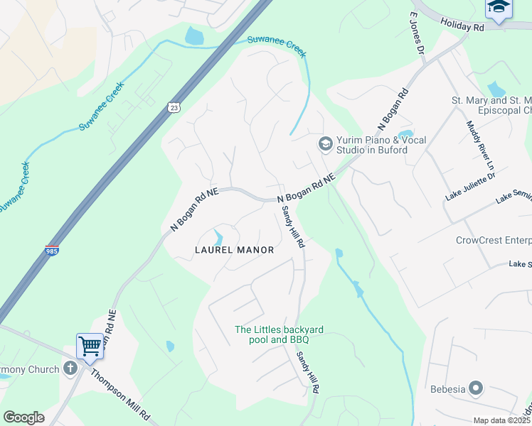 map of restaurants, bars, coffee shops, grocery stores, and more near 3538 Lily Magnolia Court in Buford