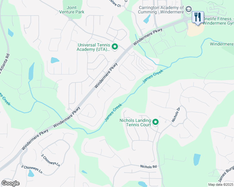 map of restaurants, bars, coffee shops, grocery stores, and more near 4335 Hastings Drive in Cumming