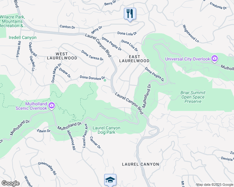 map of restaurants, bars, coffee shops, grocery stores, and more near 3004 Laurel Canyon Boulevard in Los Angeles