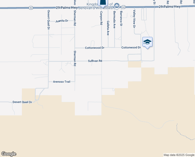 map of restaurants, bars, coffee shops, grocery stores, and more near 7054 Canyon Road in Twentynine Palms