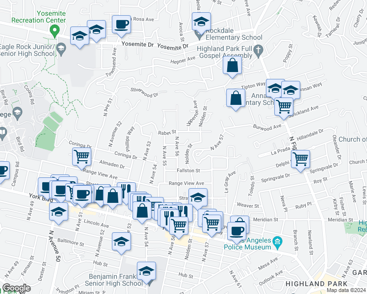 map of restaurants, bars, coffee shops, grocery stores, and more near 5616 Tehama Street in Los Angeles
