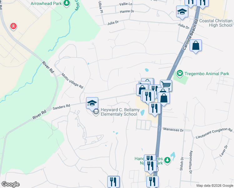 map of restaurants, bars, coffee shops, grocery stores, and more near 109 Sanders Road in Wilmington