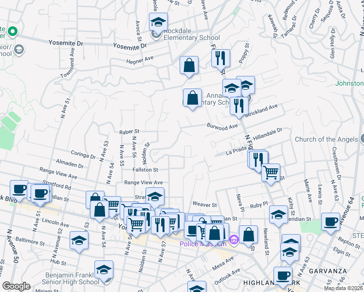 map of restaurants, bars, coffee shops, grocery stores, and more near 1425 Highgate Avenue in Los Angeles