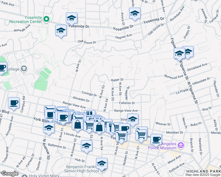map of restaurants, bars, coffee shops, grocery stores, and more near 1715 North Avenue 54 in Los Angeles
