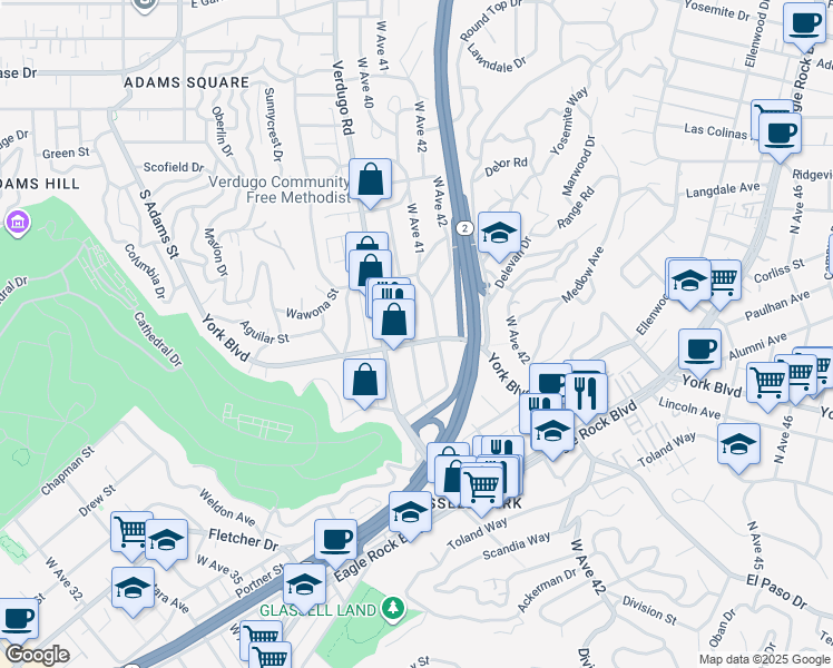 map of restaurants, bars, coffee shops, grocery stores, and more near 4016 York Boulevard in Los Angeles