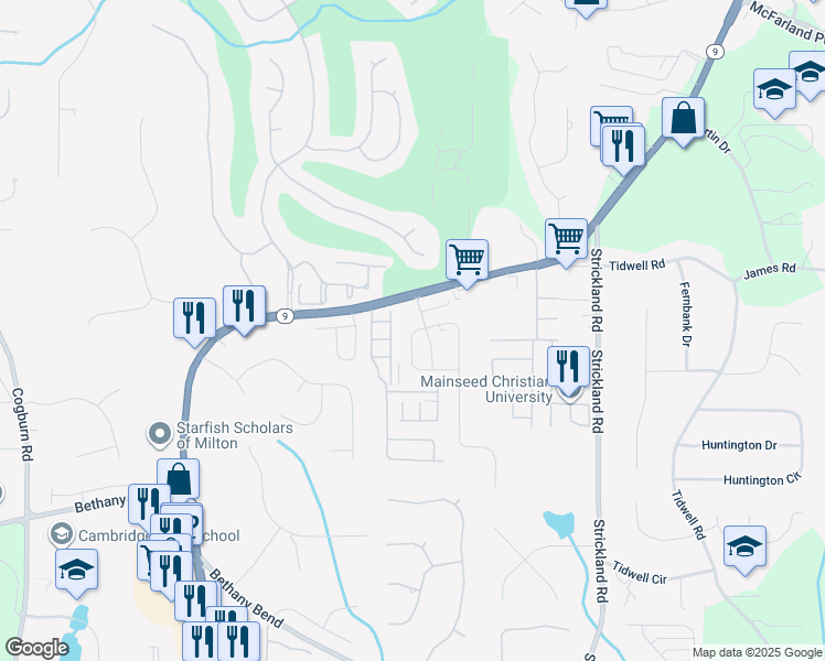 map of restaurants, bars, coffee shops, grocery stores, and more near 3392 Archgate Court in Milton